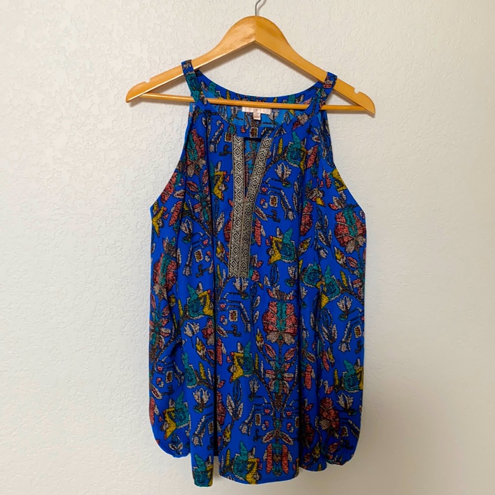 Blue long sleeve shoulder cut out top